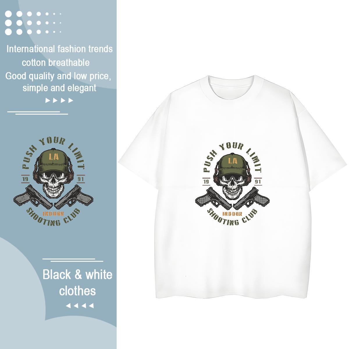 Loose T Shirt For Man 230g Pure Cotton skull Sport DIY Printed O-Neck Short Sleeve Tshirts 2024 DIY Clothings