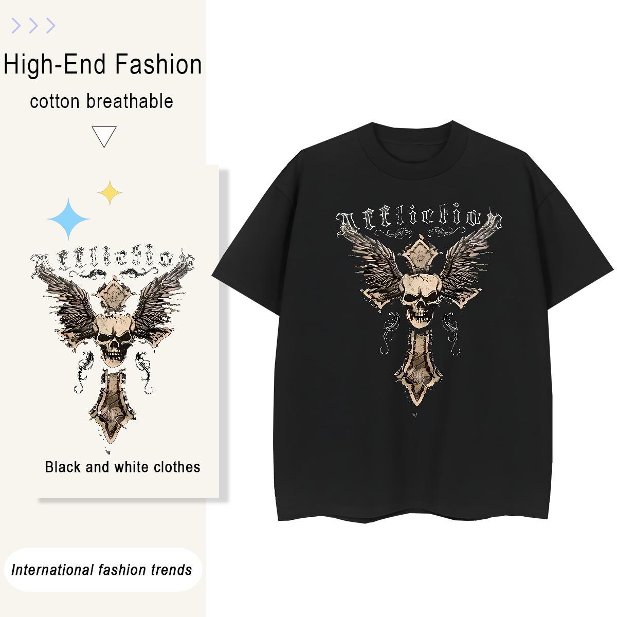 Soft Man T Shirts 230g Cotton skull Casual Anime Print Breathable Tshirts Brand Wear