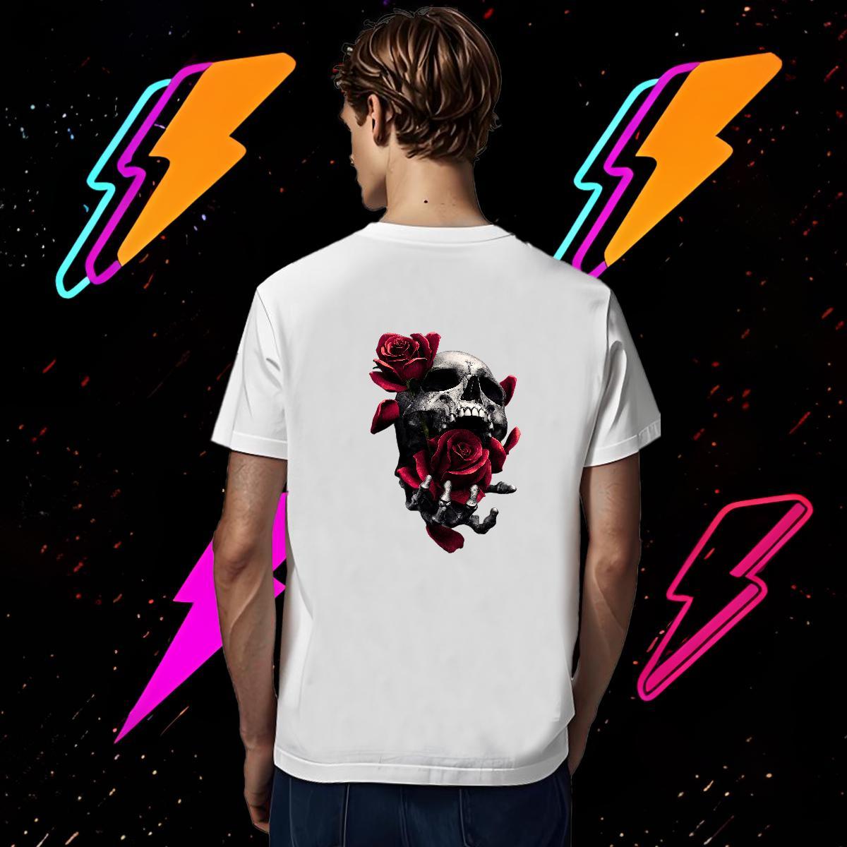Free Shipping T Shirts Men 230g Cotton skull Daily Outfit Black Oversized O Neck Short Sleeves Men Tshirts New Tees Shirts