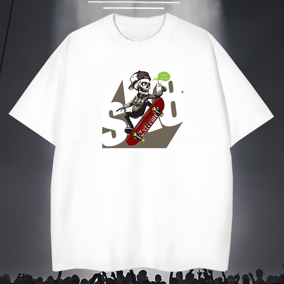 Wholesale Man T Shirts 230g 100% Cotton skull Home Outdoor Cartoon Print O-Neck Short Sleeve Tshirts Classic Casual Top Tees