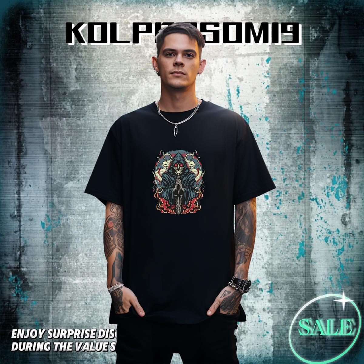 Popular Men T Shirts 230g Pure Cotton skull Street Customized Crew Neck Couples T Shirts 2024 New Tees Shirts