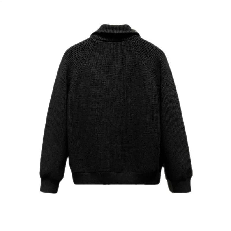 Mens clothing black collar jacket cardigan sweater mens knitted zipper largesized oldfashioned Korean style top 240824
