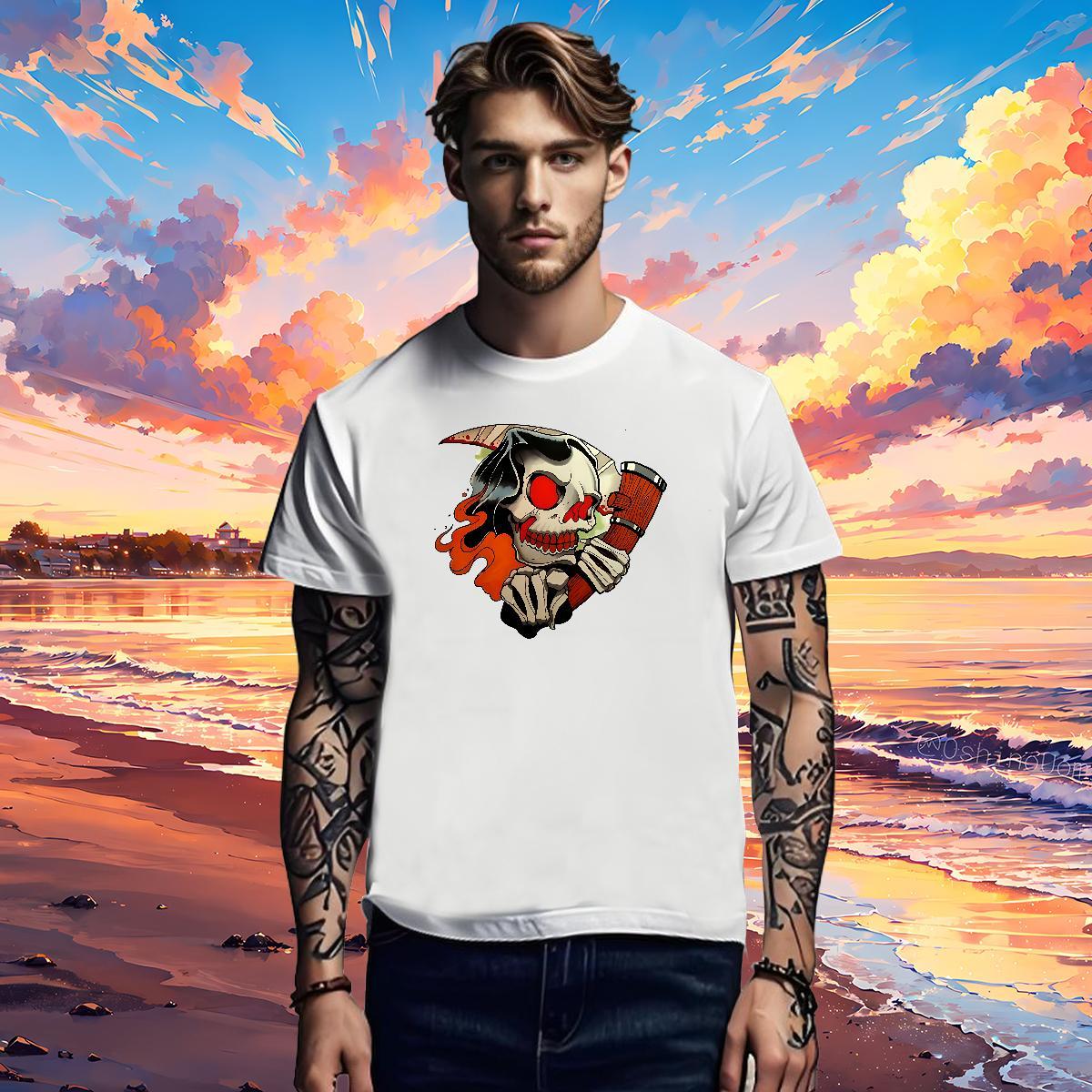 Classic Mens T Shirts 100% Cotton 230g skull Sports Casual Custom Cartoon Breathable Short Sleeve Men Tshirts 2024 Summer Polos