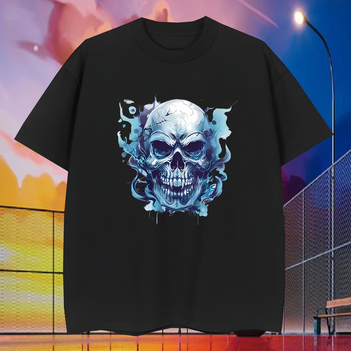 Wholesale Man T Shirts 230g Pure Cotton skull Street wear Hip Hop DIY Logo Oversized Breathable Short Sleeve Tshirt for Man Woman Designer Fashion Top