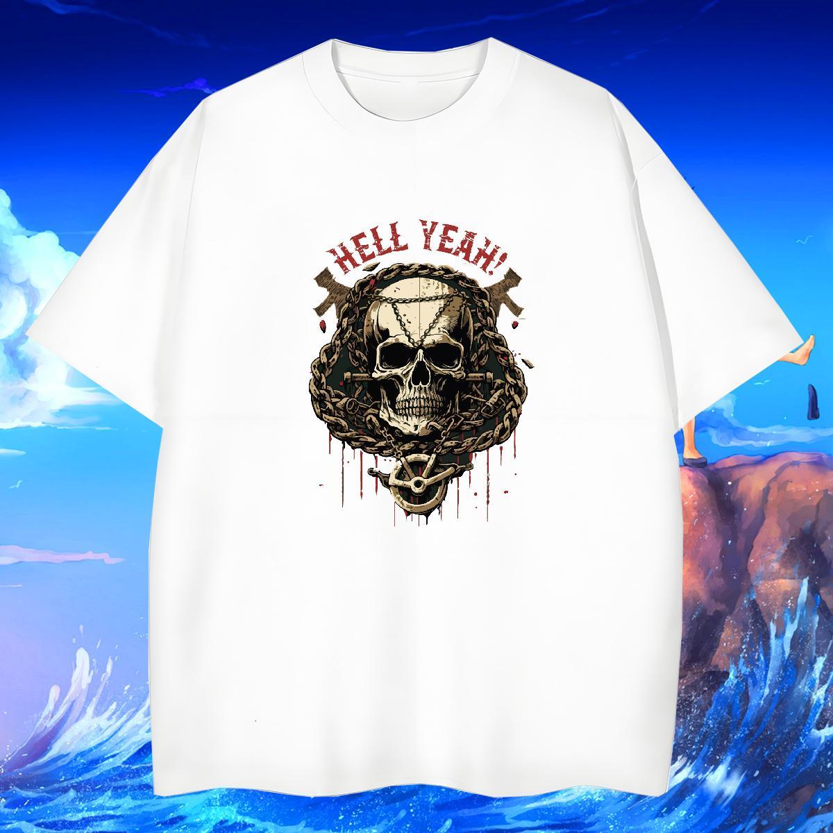 Soft T Shirt For Man 230g Cotton skull Spring Summer Asian Size Breathable Short Sleeve Tshirt for Man Woman 2024 New Tees
