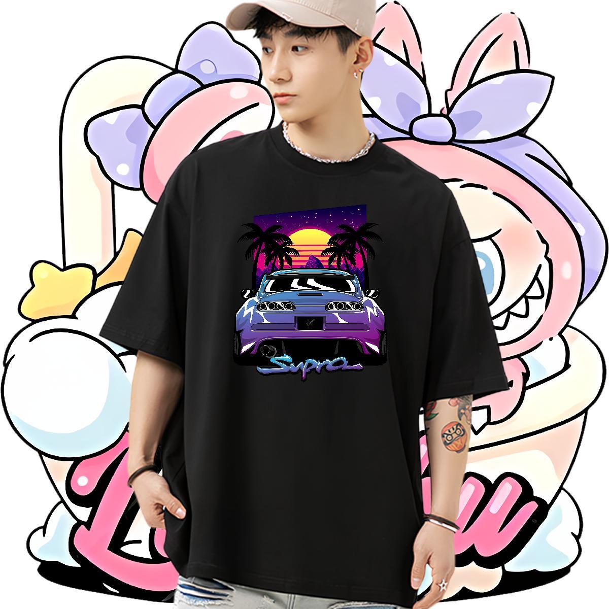 Cool Design T Shirts Men 230g 100% Cotton car Summer Casual DIY Anime Short Sleeve Soft Men Clothes T-Shirt 2024 DIY Tops