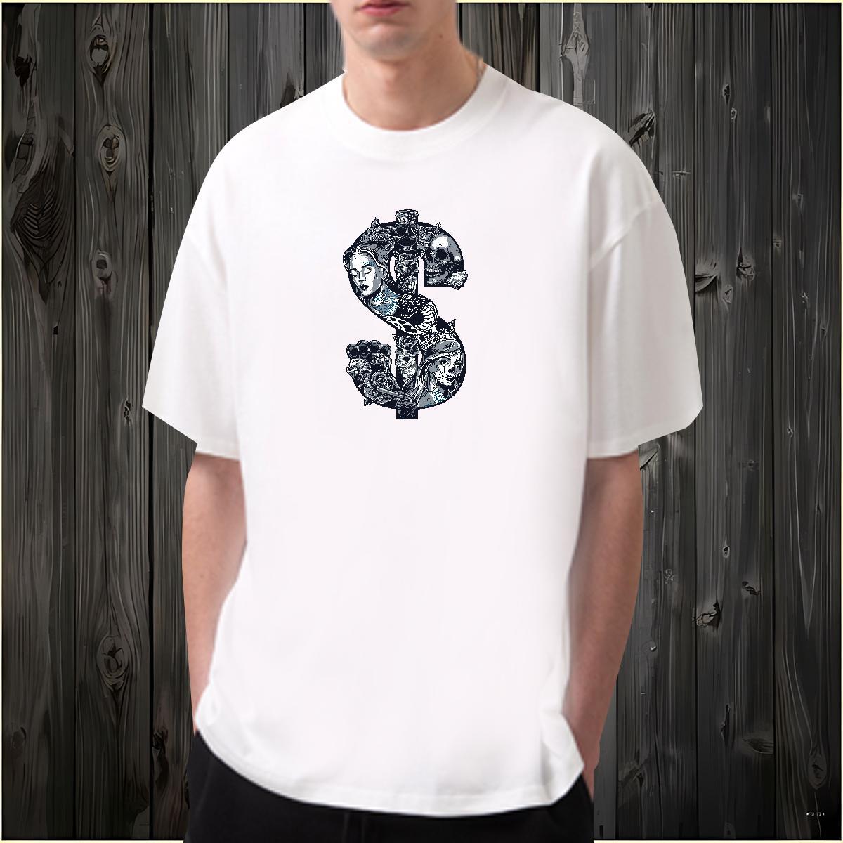 Loose T shirt 230g Pure Cotton skull Daily Wear Graphic Short Sleeve Soft Men Tops Tees Brand Clothes