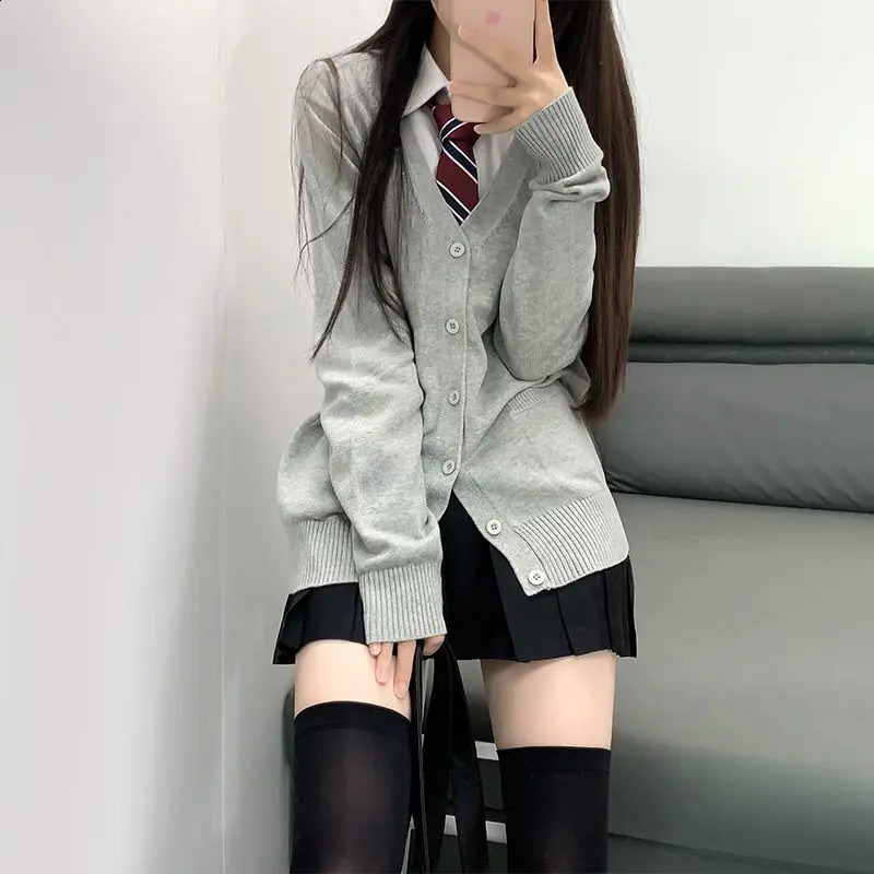 Preppy Sweater Cardigans Women Autumn Winter Cute Schools Japanese V-neck Knitwear Jacket Chic Teens Harajuku Street wear 240824