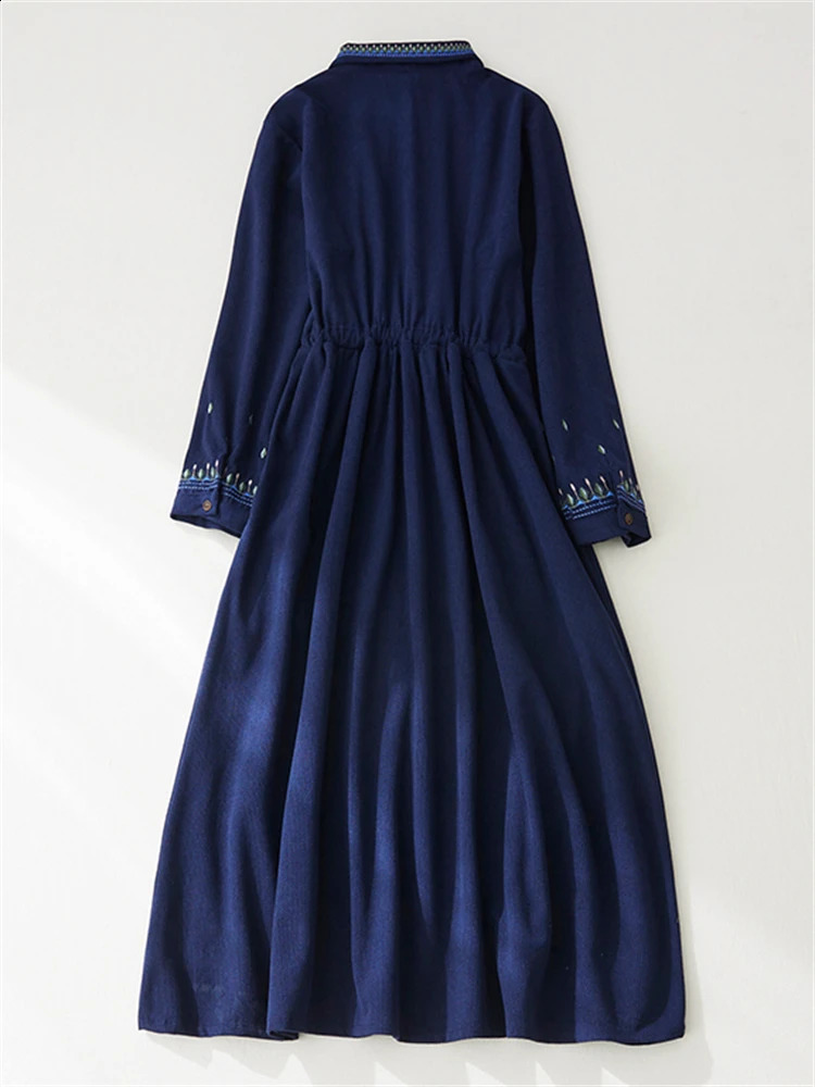 Spring Autumn Corduroy Long Sleeve Solid Color Vintage Dresses For Women Cotton Casual Loose Elegant Dress Fashion Clothing 240824