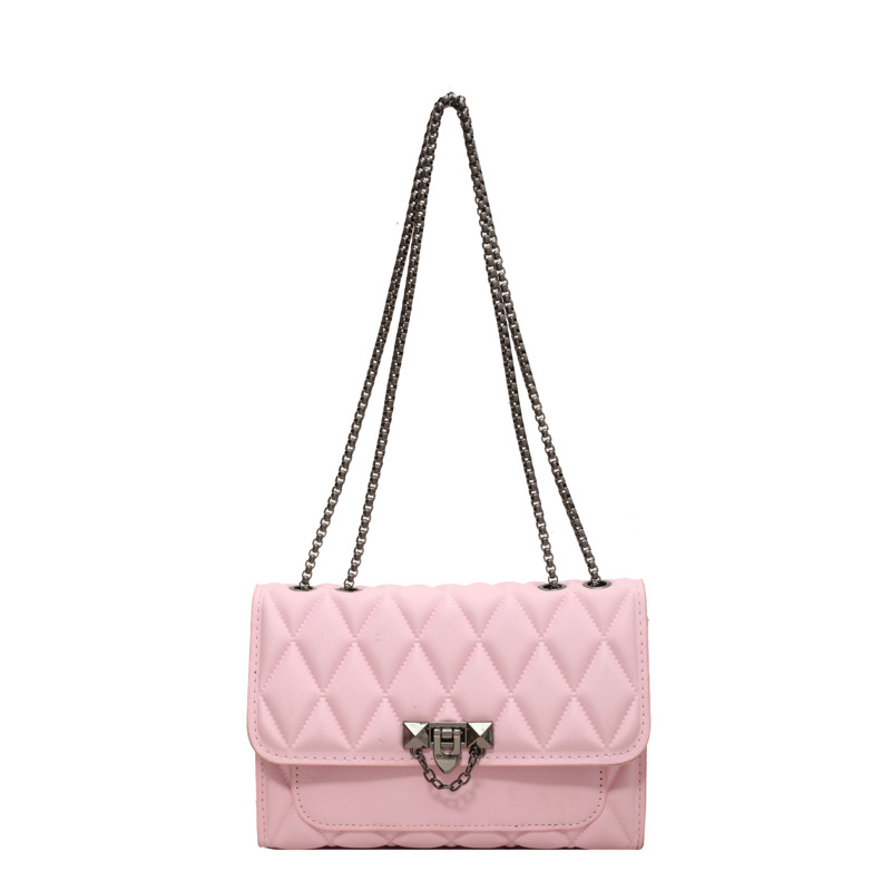 Minimalist Fashion Indentation Diamond Lattice Square Bag Lock Closure Flap Opening Metal Chain Shoulder Bag Suitable For Women's Daily Casual Us