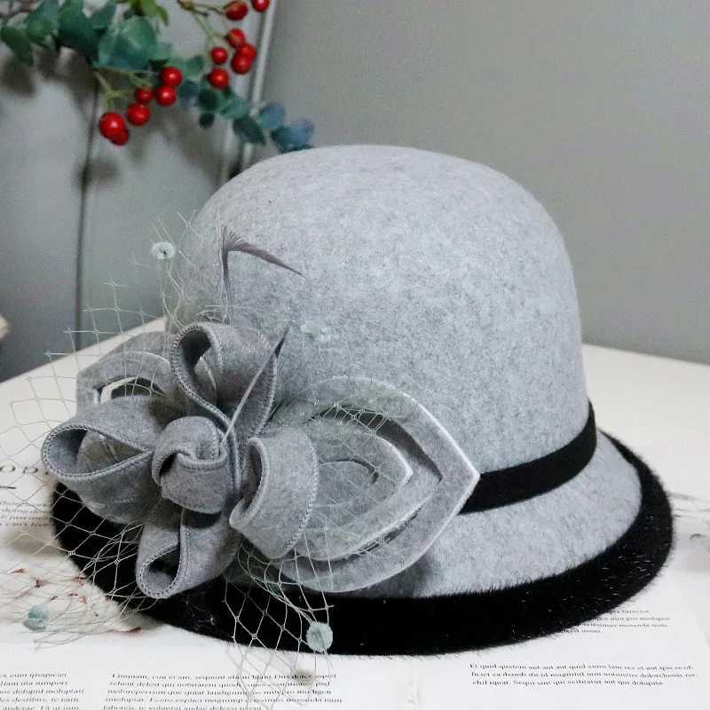 Wide Brim Hats Bucket Hats French womens Fedora hat bow ribbon wool jazz felt hat womens winter autumn church elegant dress hat table tennis bowling L