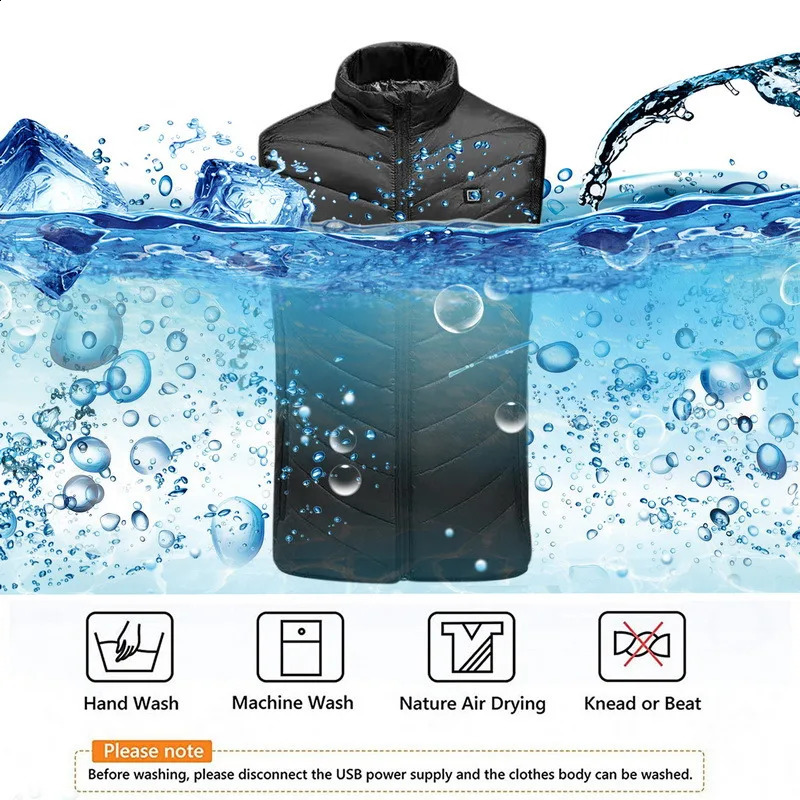 9 Places Heated Vest Men Women Usb Heated Jacket Heating Thermal Clothing Hunting Winter Fashion Heat Jacket Black 240824