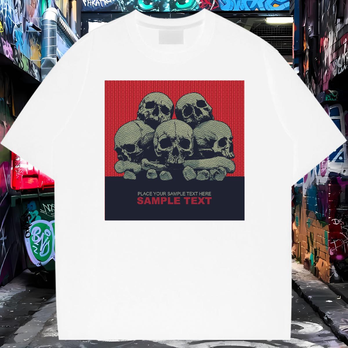 Unisex Men T Shirts 230g 100% Cotton skull Casual Custom Printed Breathable Crew Neck Couples T Shirts Free Shipping Top Tees