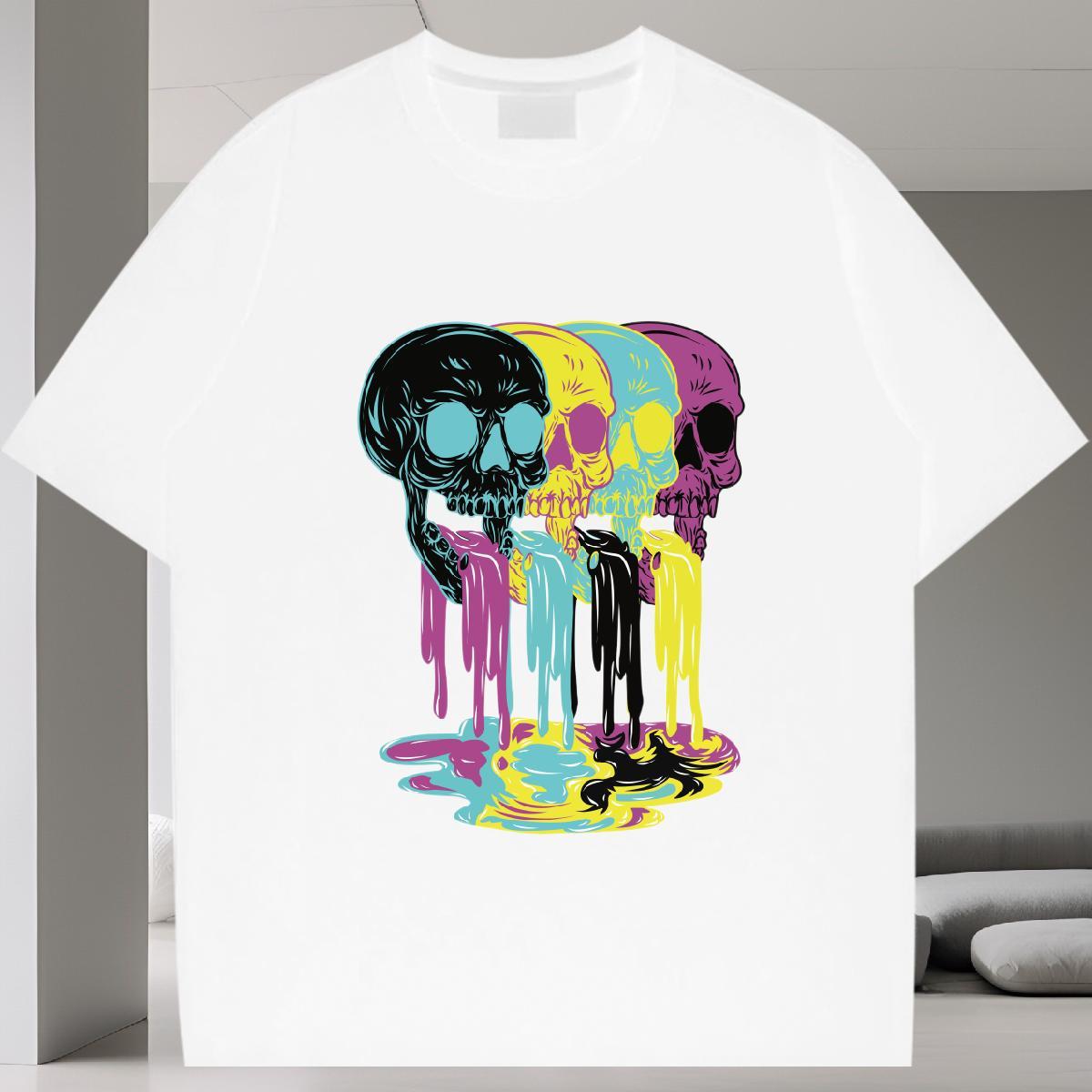 Soft Men T Shirts 230g 100% Cotton skull High Street Hip Hop Custom Print Oversized Breathable Short Sleeve Men Tees Classic Casual Tops