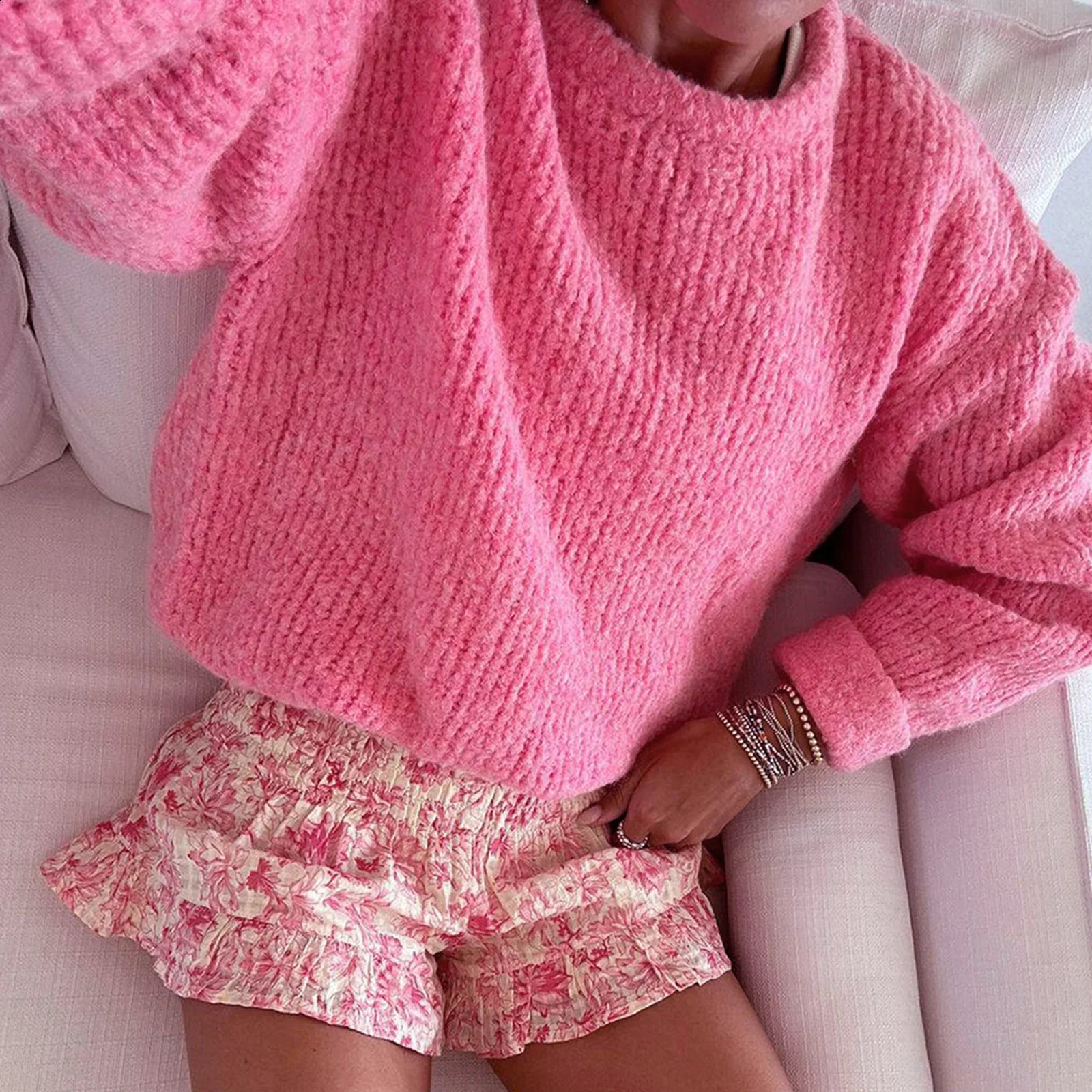 Women Knit Oversized Sweater Casual Long Sleeve Loose Knitted Solid Color Pullover Jumper Y2K Hajakuju Fall Winter Tops 240824