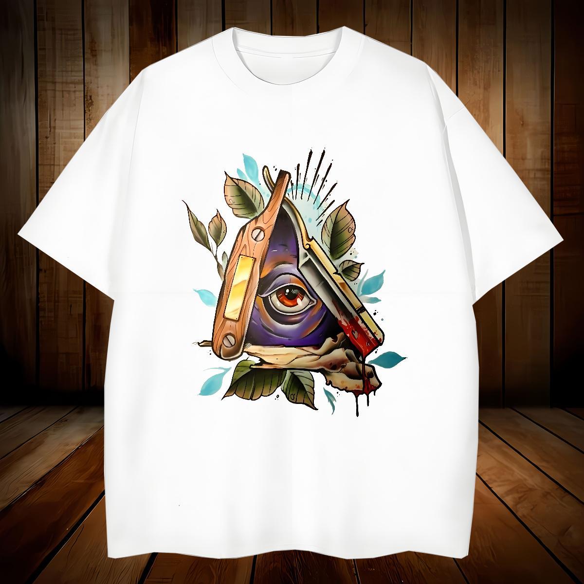Loose Men T Shirts 230g Cotton eye of the devil Sports Casual Anime Print Pure Cotton Tshirts New Arrival Clothings