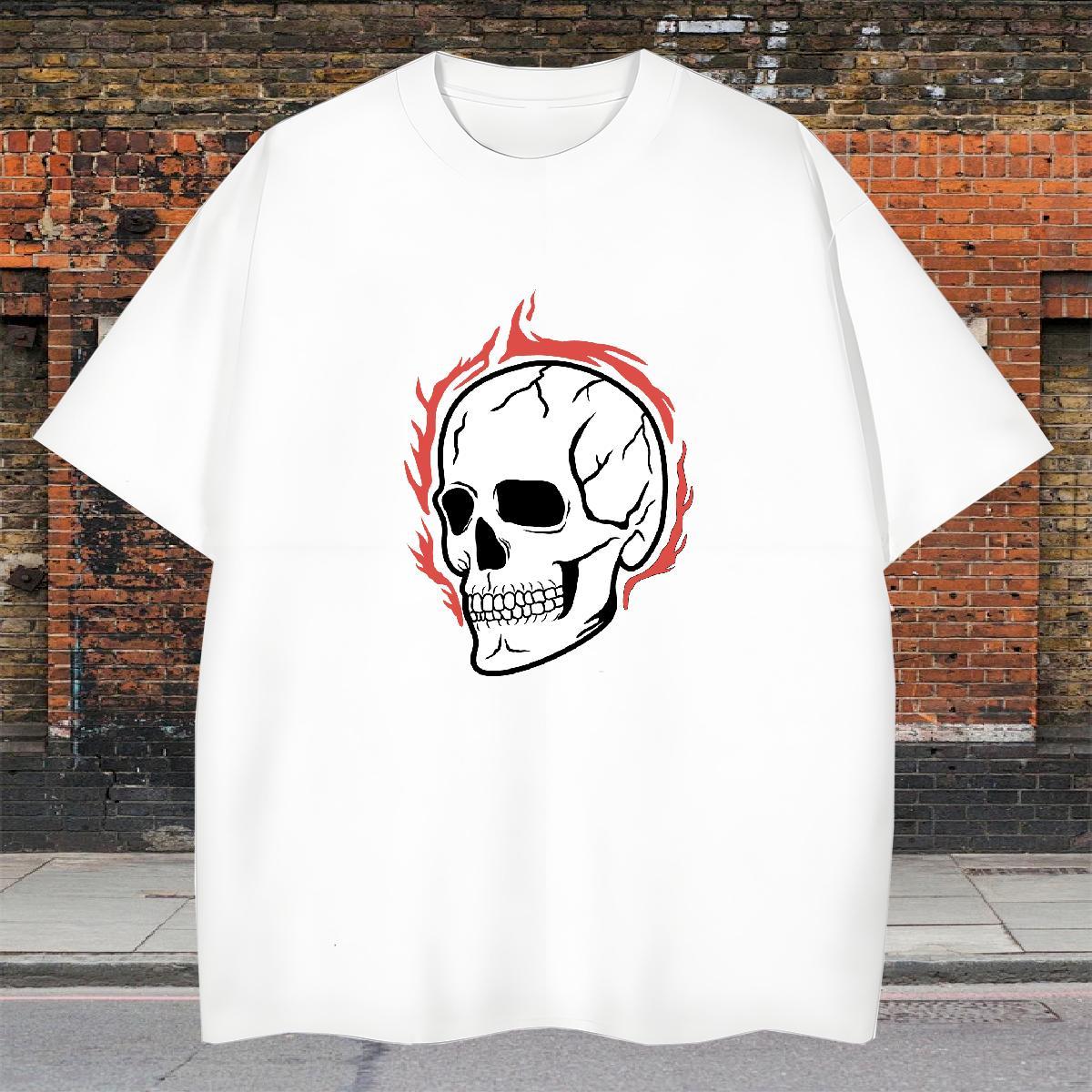 High Quality Men T Shirts 230g Pure Cotton skull Beach Black White Breathable Crew Neck Mens Tshirts Casual New Wear