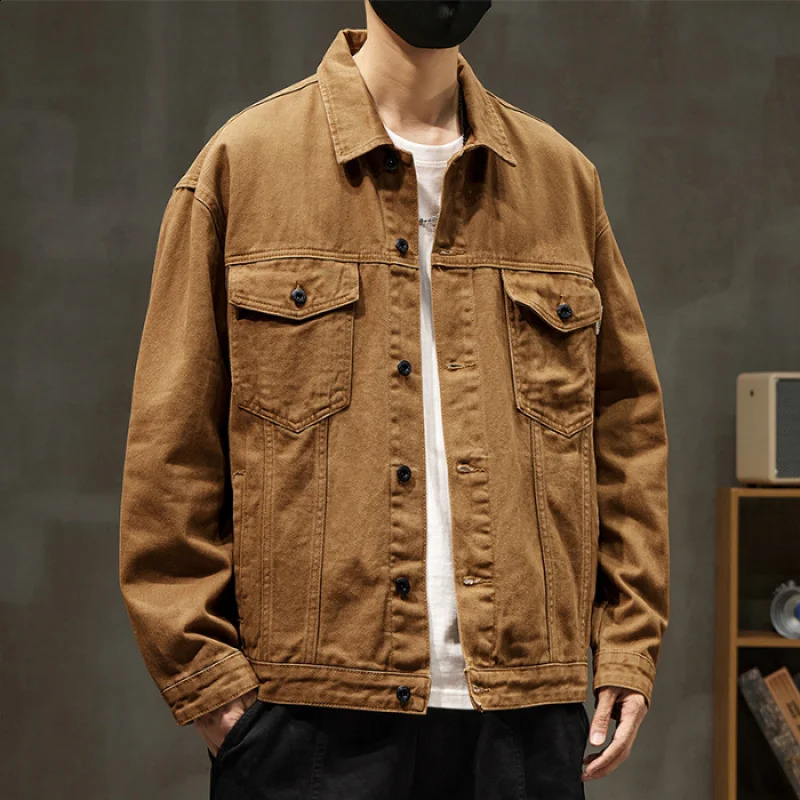 autumn mens clothing workwear jacket fashion street retro classic Japanese style fully matched casual denim 240921
