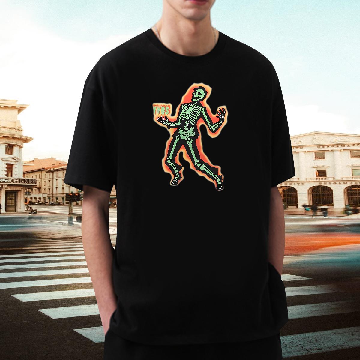 Classic T shirt 230g Pure Cotton skull High Street Hip Hop Custom Print Plus Size Crew Neck Breathable Tshirts Casual New Clothings