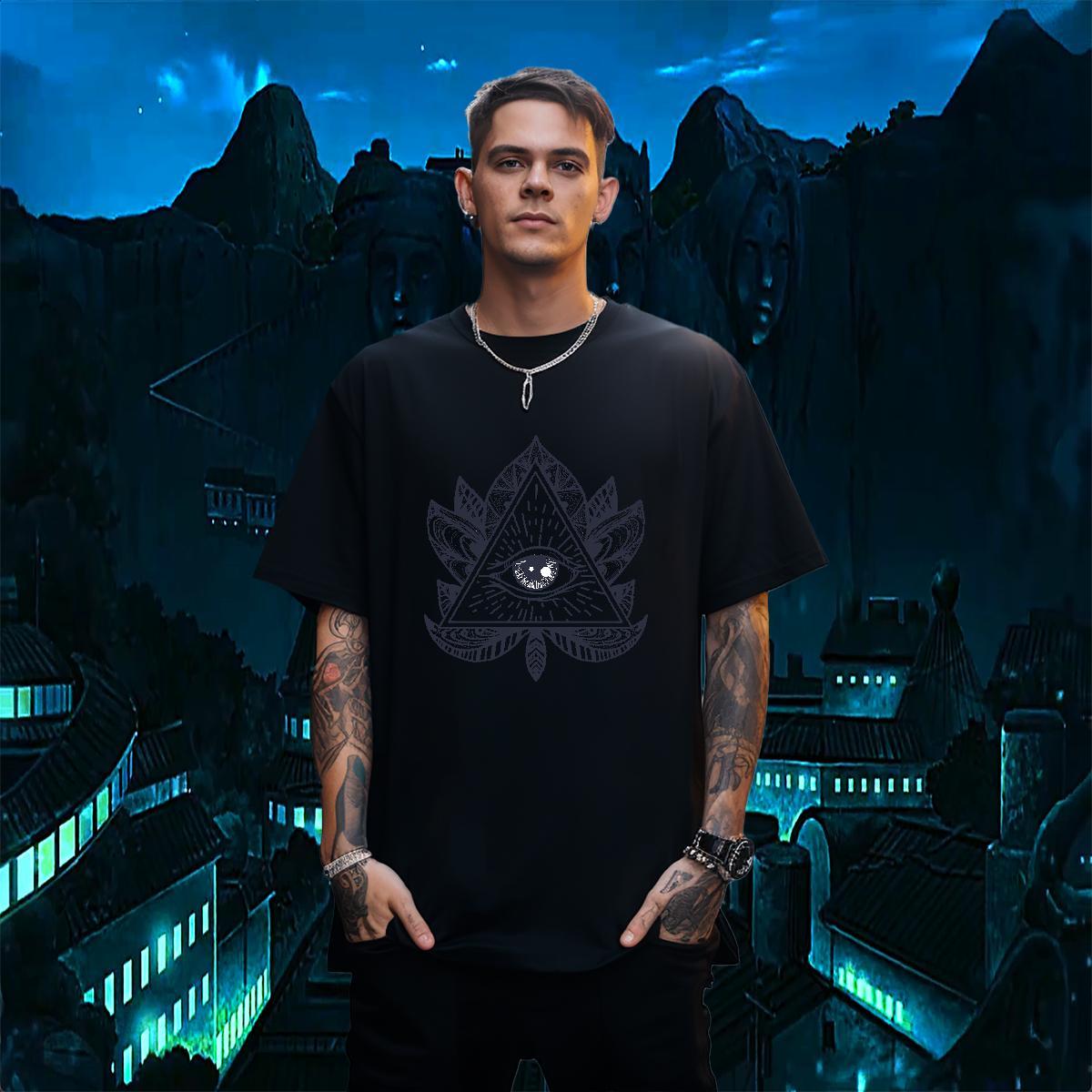Wholesale T-Shirts for Men 230g Pure Cotton eye of the devil Casual Beach Skull O-Neck Short Sleeve Men Clothes T-Shirt Casual New Tees Shirts
