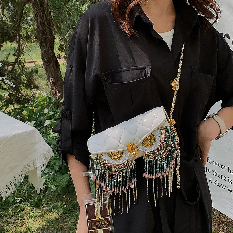 Cute Owl Bags for Women 2024 Handbag Fashion Tassel Crossbody Bag Leather Animal Print Shoulder Woman y240828