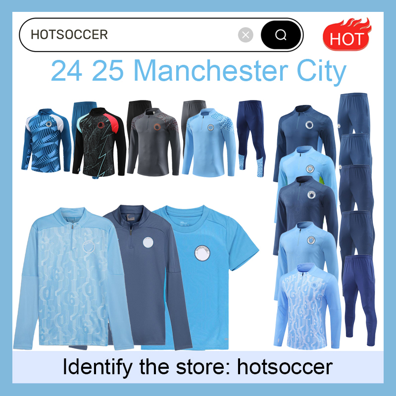 24 25 MANS CITIES Sportswear JERSEYS DE BRUYNE HALAND FODEN BERNARDO GREALISH DOKU RODRIGO J.ALVAREZ SAVINHO Men's Children's Set Half Pull Training Clothes