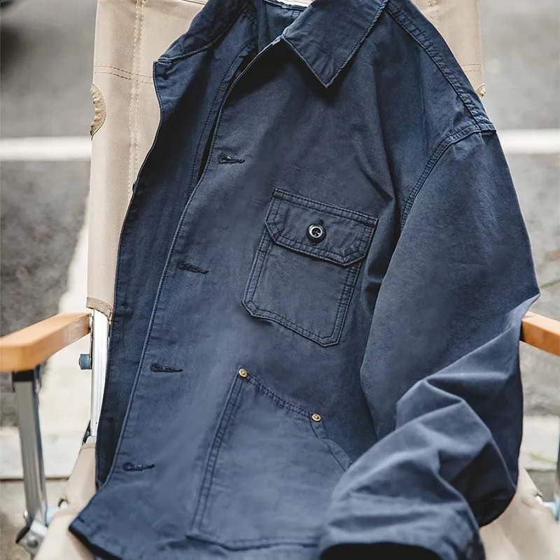 Maden Men Vintage Navy Coats Loose Comfort Jacket Hombre Do Old Top Clothes Asymmetric Pockets Plus Size 2XL Man Casual 240824