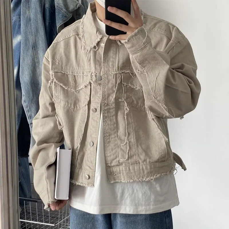 Niche Wear Retro Denim Jacket Street Work Clothes Mens Jeans Loose Short Casual Pink Trendy 240824