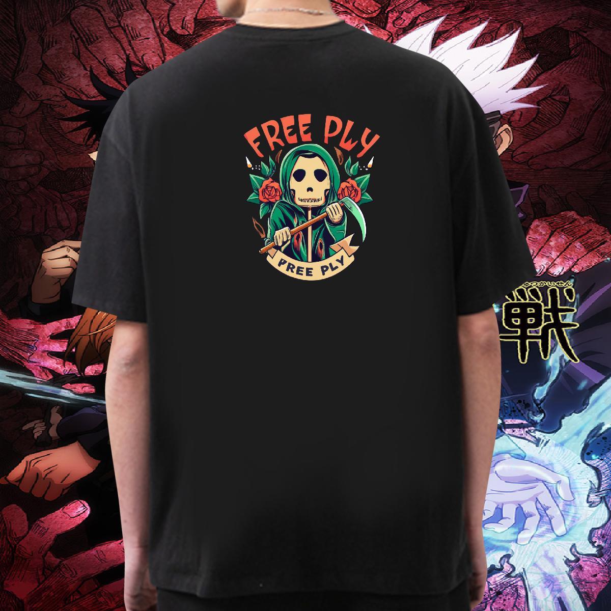 Cool T Shirts Men 230g 100% Cotton skull Anime Printing Street Custom Cartoon Breathable Short Sleeve Tshirts 2024 Summer Tops Shirt