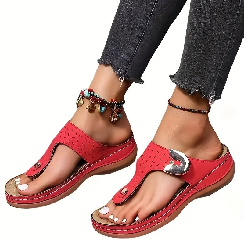 2024 Summer Womens Wedge Sandals Advanced Orthodontic Open toe Sandals Retro Anti slip Leather Casual Womens Platform Retro Shoes 240823 ww