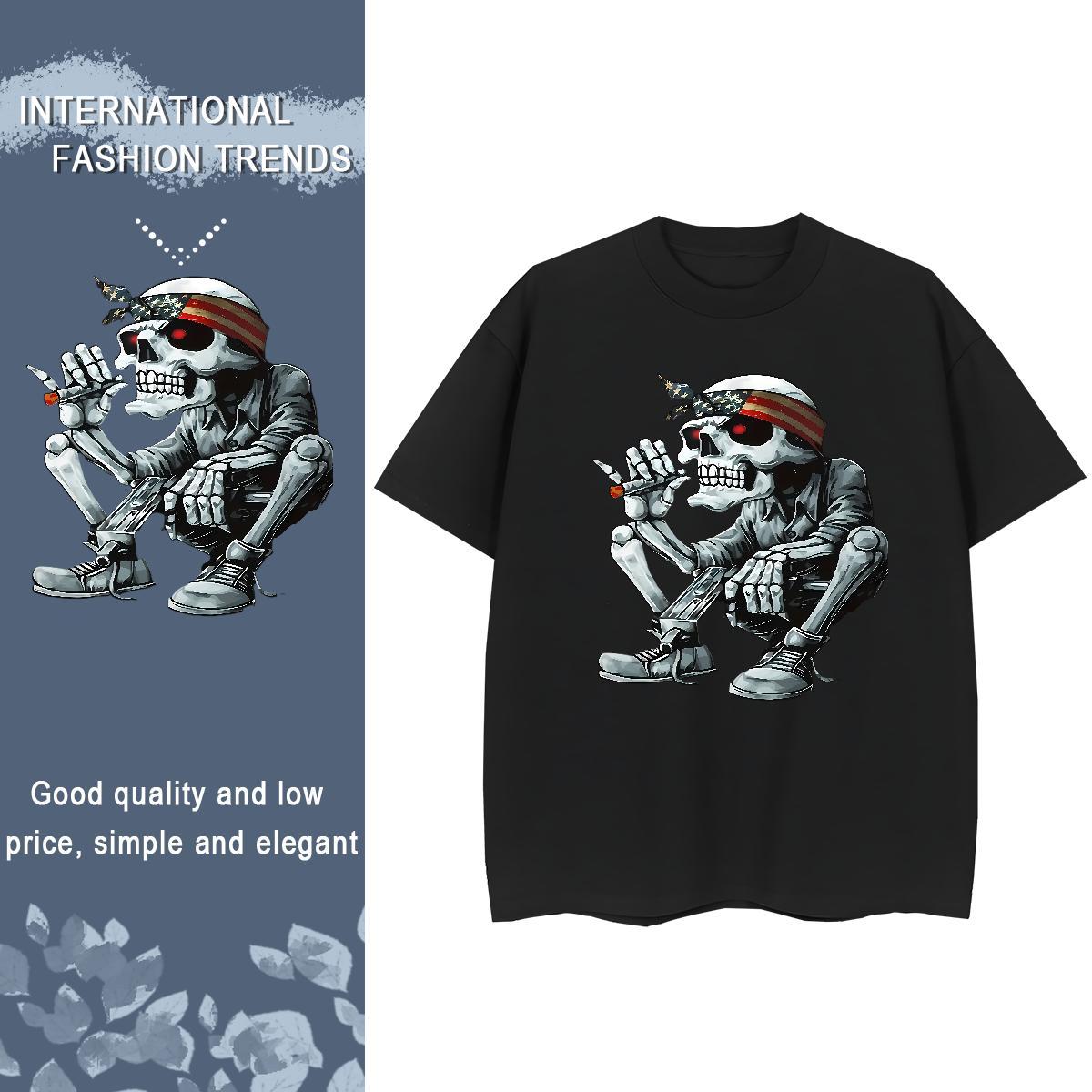 Classic Mens T Shirts 230g 100% Cotton skull Beach DIY Crew Neck Men Tshirts DIY Customized Tees Shirts