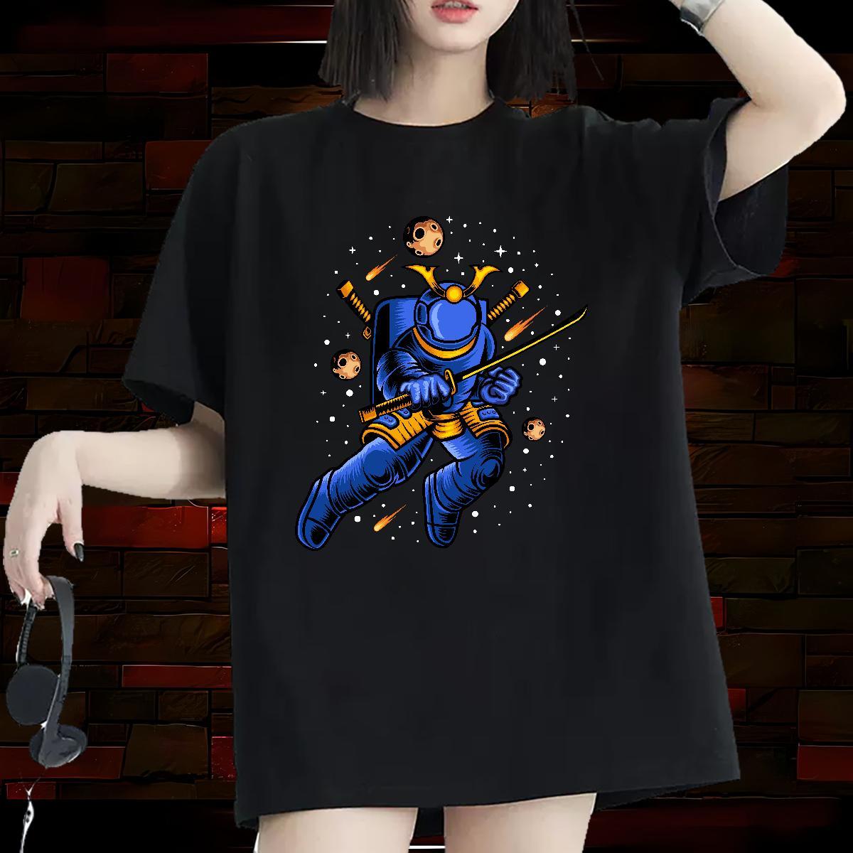 5A Lady T shirt 230g Pure Cotton outer space Casual Woman T Shirts Breathable Short Sleeve Anime Oversized Clothes