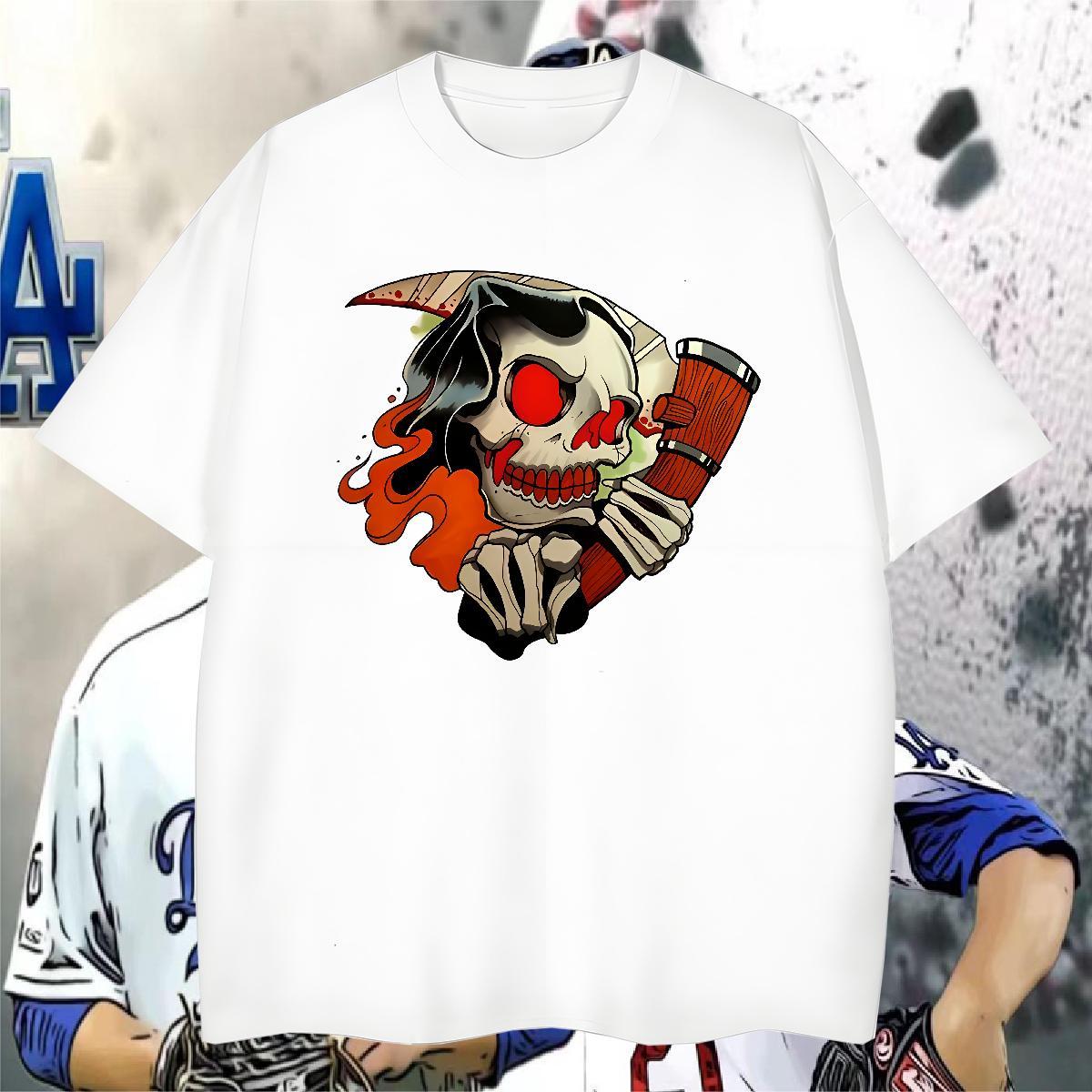 Cool Design T-Shirts 230g Cotton skull Spring Summer Custom Anime Pure Cotton Couples T Shirts DIY Tees Shirts