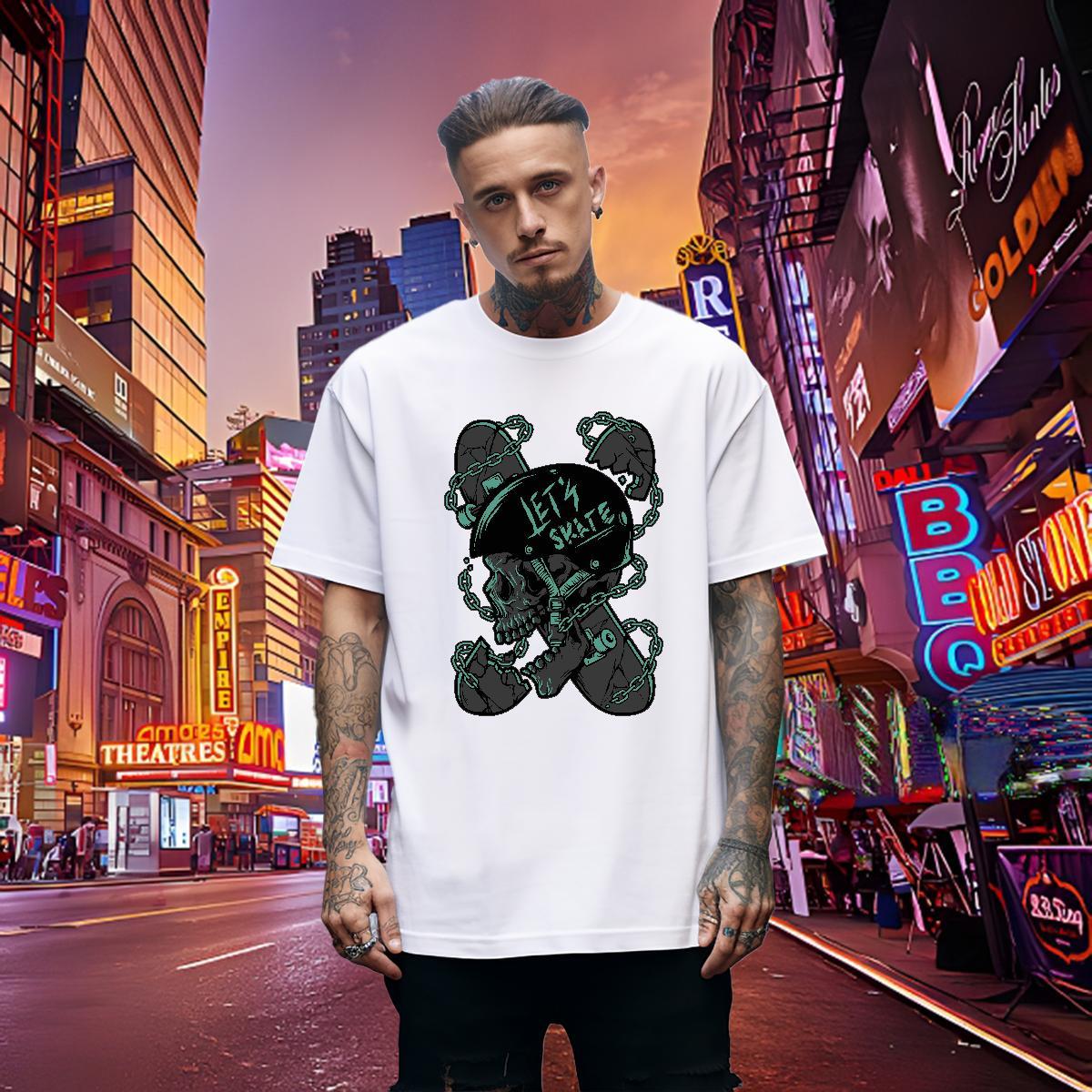 Cool T Shirt For Man 230g 100% Cotton skull Sports Casual Black Oversized Round Neck Short Sleeve Men Clothes T-Shirt Factory Direct Polos