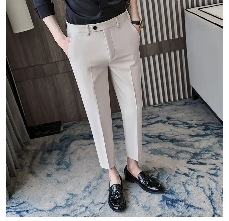 British Style Spring Solid High Quality Dress Pant Men Slim Fit Casual Office Trousers Formal Social Wedding Party Suit Pant 240824 - view 5