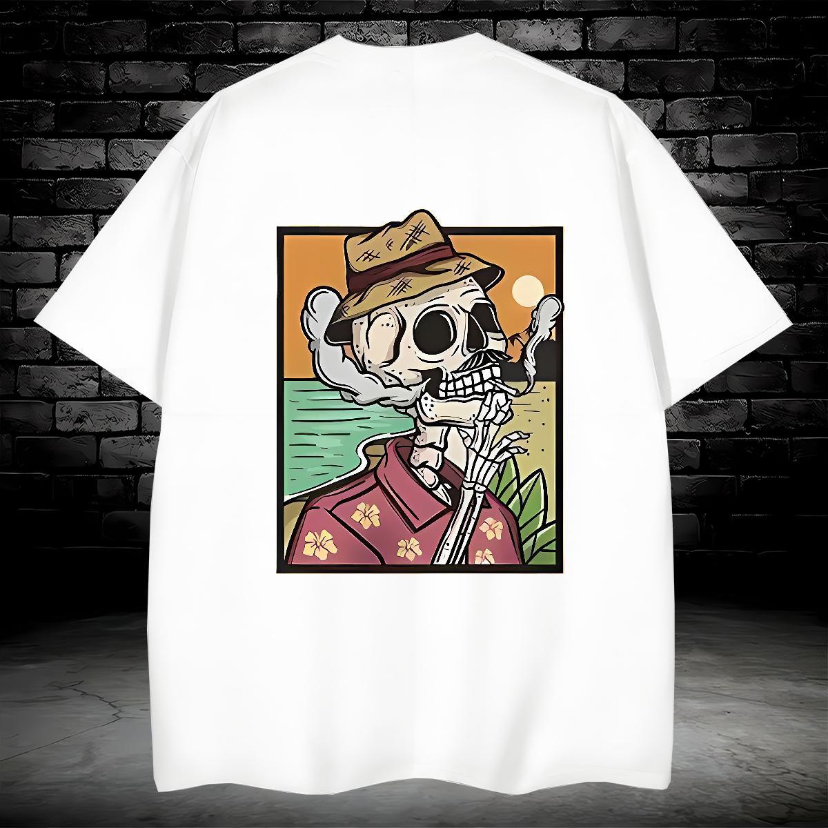 Wholesale Mens T Shirts 100% Cotton 230g skull Daily Outfit Floral Print Breathable Crew Neck Tshirts Stylist Polos