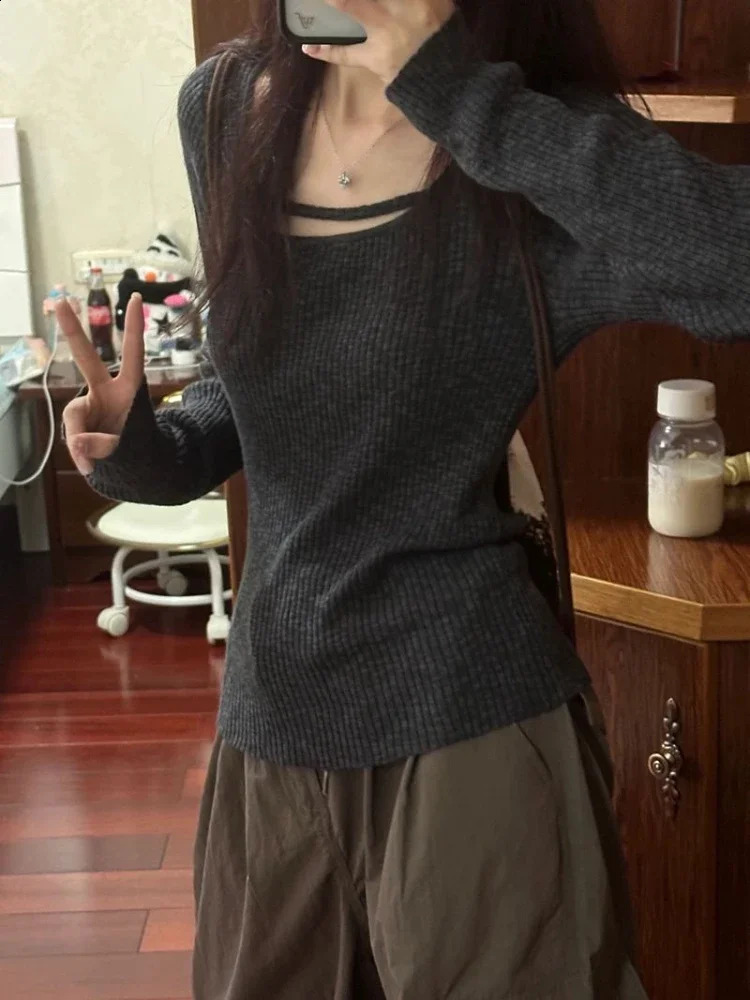 Sexy Hollow Solid Sweater Women Y2k Aesthetic Slim Fit Knitted Harajuku Jumper All Match Korean Sexy Pullover Female Knitwear 240824