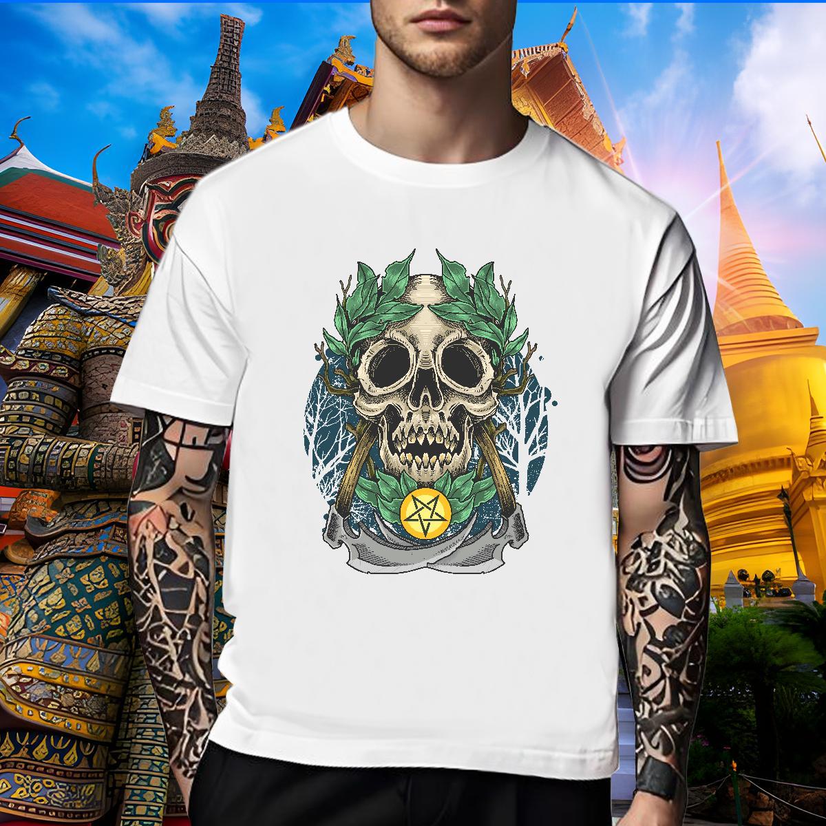 Loose Fit T-Shirts 230g 100% Cotton skull Home Outdoor Black White Breathable Crew Neck Men Tees Casual New Clothings