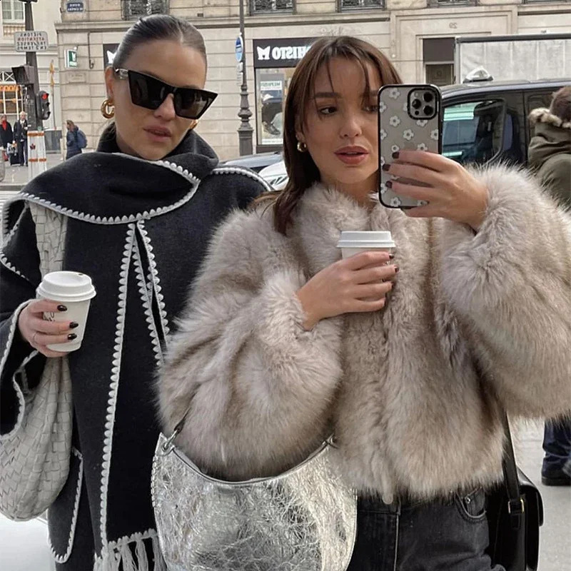 Iconic Street Fashion Week y Gadding Tailored Faux Fur Coat for Womens Winter Cool Girls Fluffy Short Leather Jacket w240824