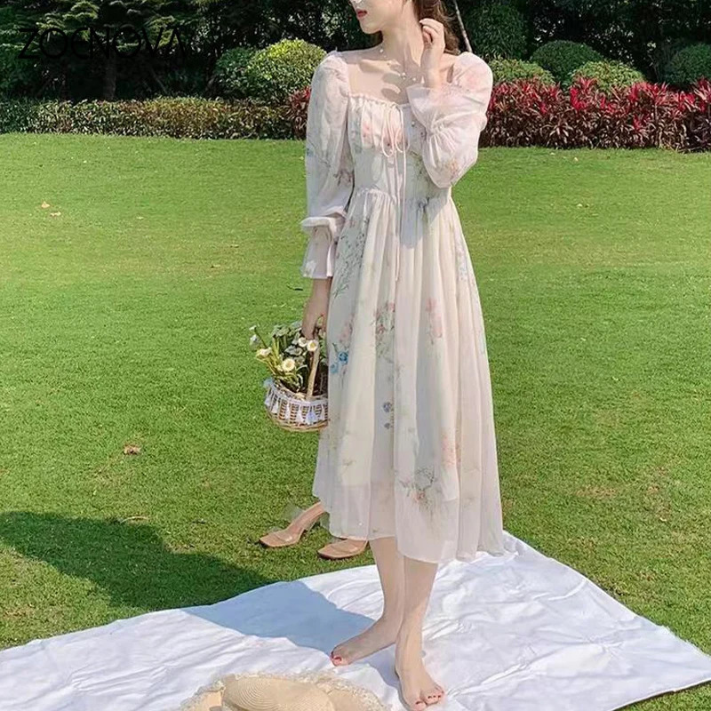 ZOENOVA Elegant French Style Tweed Dress Lace Details Spring Wardrobe Womens Long Dress Chiffon Material 240824
