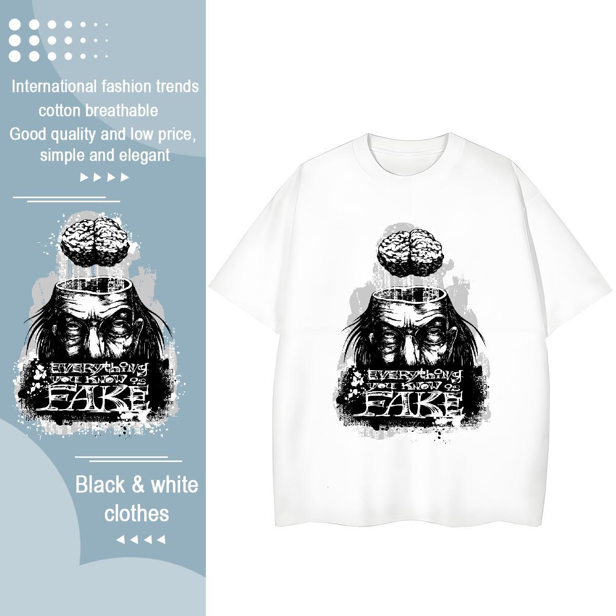 Popular Couples T Shirts 100% Cotton 230g scary Street Casual Woman T Shirts Crew Neck Custom Print Oversized Clothes