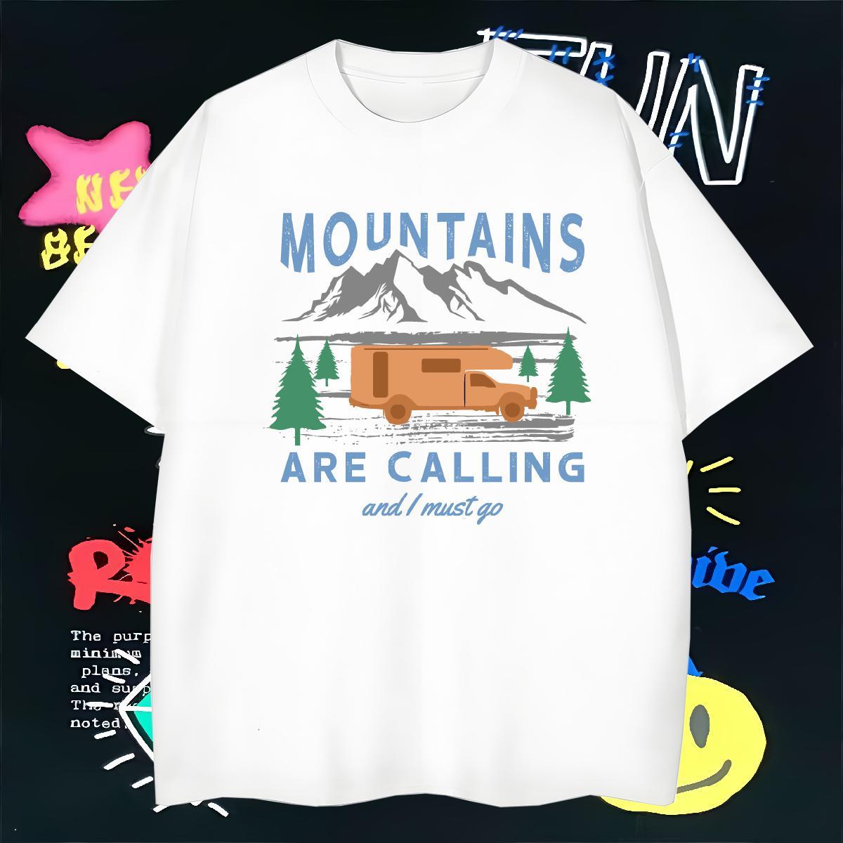 Designer T Shirt For Man 230g 100% Cotton mountains Hip Hop Street Cartoon Print Crew Neck Breathable Men Clothes T-Shirt Factory Direct Wear