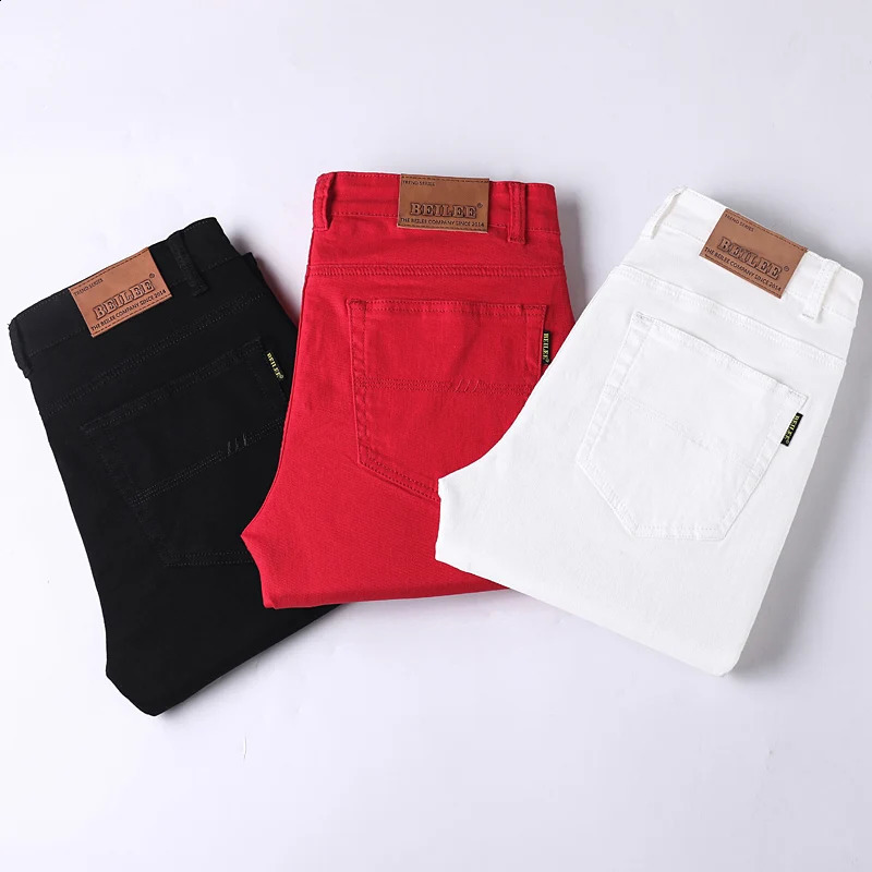 Men Classic Version Slim Stretch Trousers Clothing Red Straight Jeans Fashion High Quality Casual Denim Pants Male 36 40 240824
