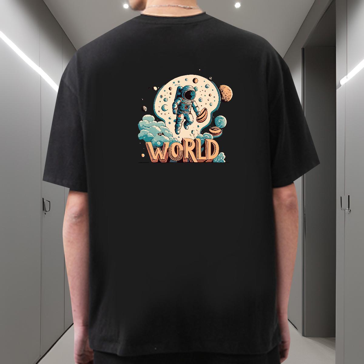 Comfortable T-Shirts 230g 100% Cotton spaceman Casual Beach White Plus Size Breathable Crew Neck Mens Tshirts 2024 New Tops