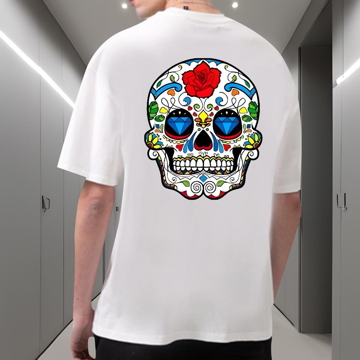 Soft Men T Shirts 230g Pure Cotton skull Hip Hop Street Customized Print Short Sleeve O-Neck Mens Tshirts Factory Direct Tees