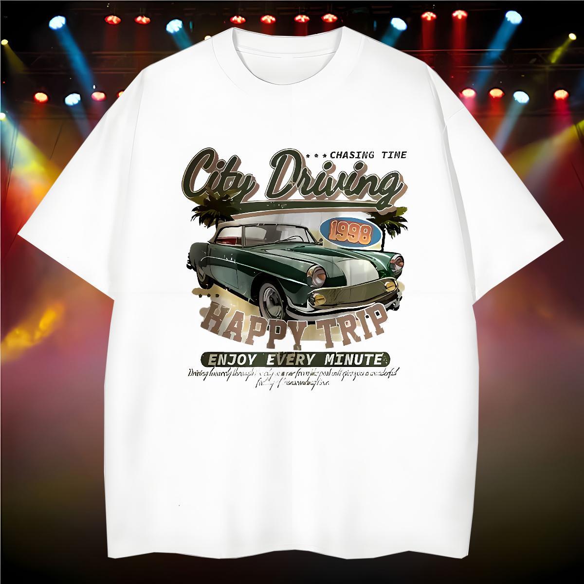 2024 DIY Tshirts happy trip Hip Hop 230g Pure Cotton Clothes Crew Neck High Quality Man T Shirts DIY Printed