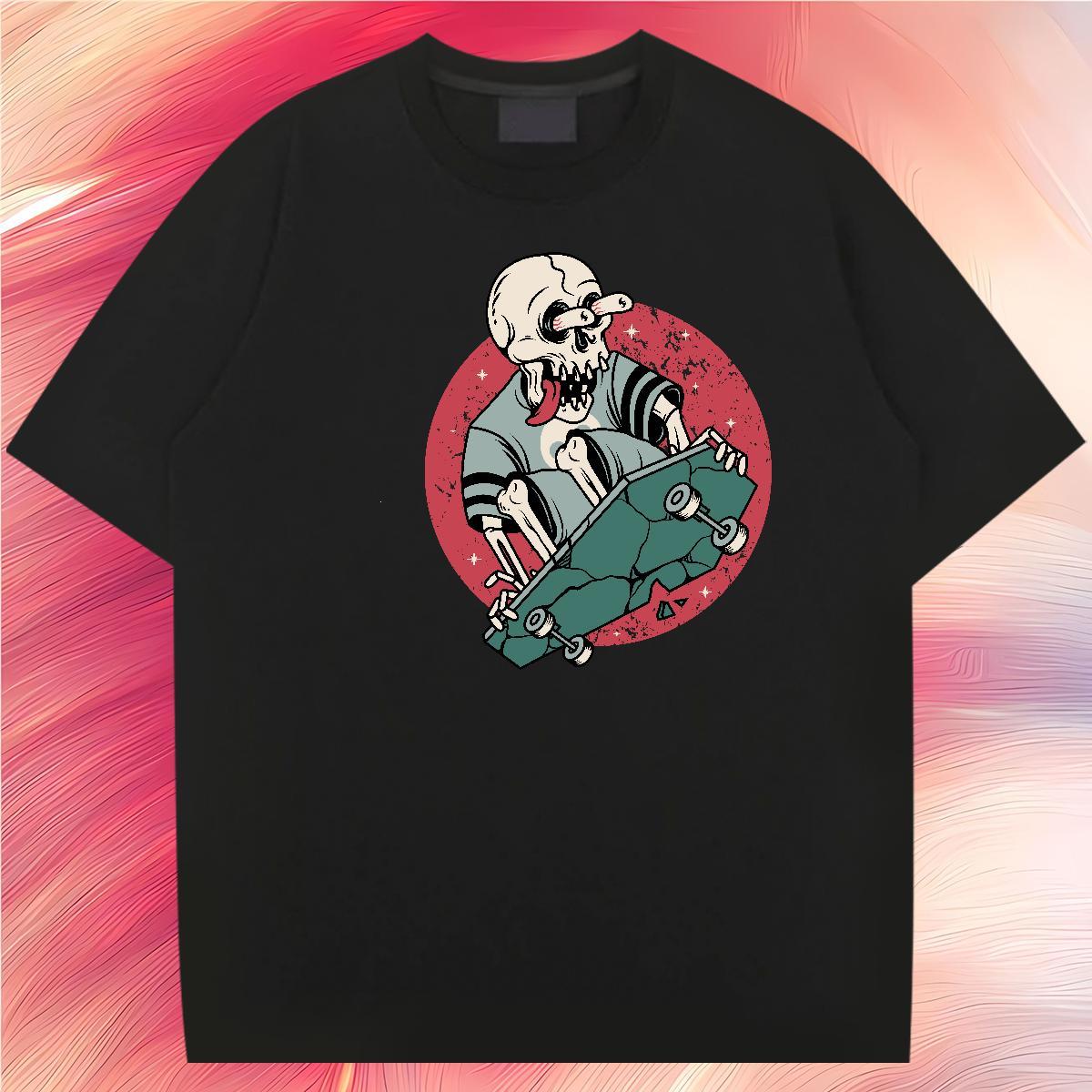 Unisex T-Shirts 230g Pure Cotton skull Summer Casual DIY Anime Breathable Short Sleeve Men Tops Tees Free Shipping Top Tees