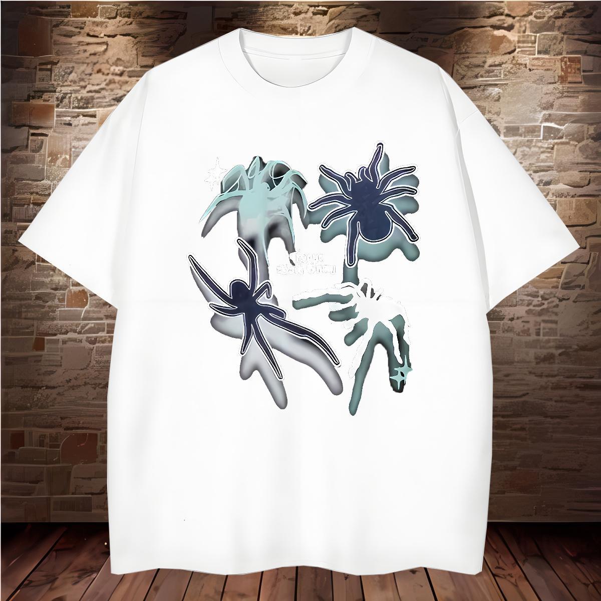 Classic Casual Tshirts spider Anime Printing Street 230g 100% Cotton Clothings Crew Neck Breathable Cool T-Shirts Cartoon Printing L-4XL