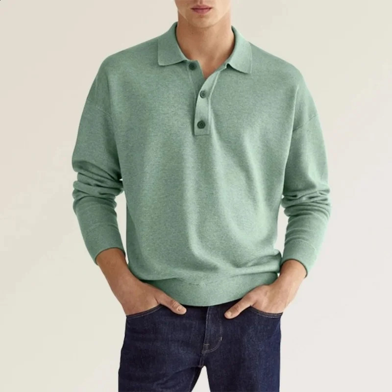 Mens Casual Loose Lapel Long Sleeve Polos Shirt Work Golf Tennis Collared Shirt Pullover Button Down Sweatshirt 240824