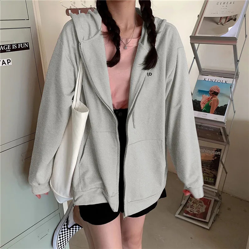 Hoodie Women Fashion Zipper Hooded All-match Korean Style Loose Hoodies Students Casual Sweatshirts 240824